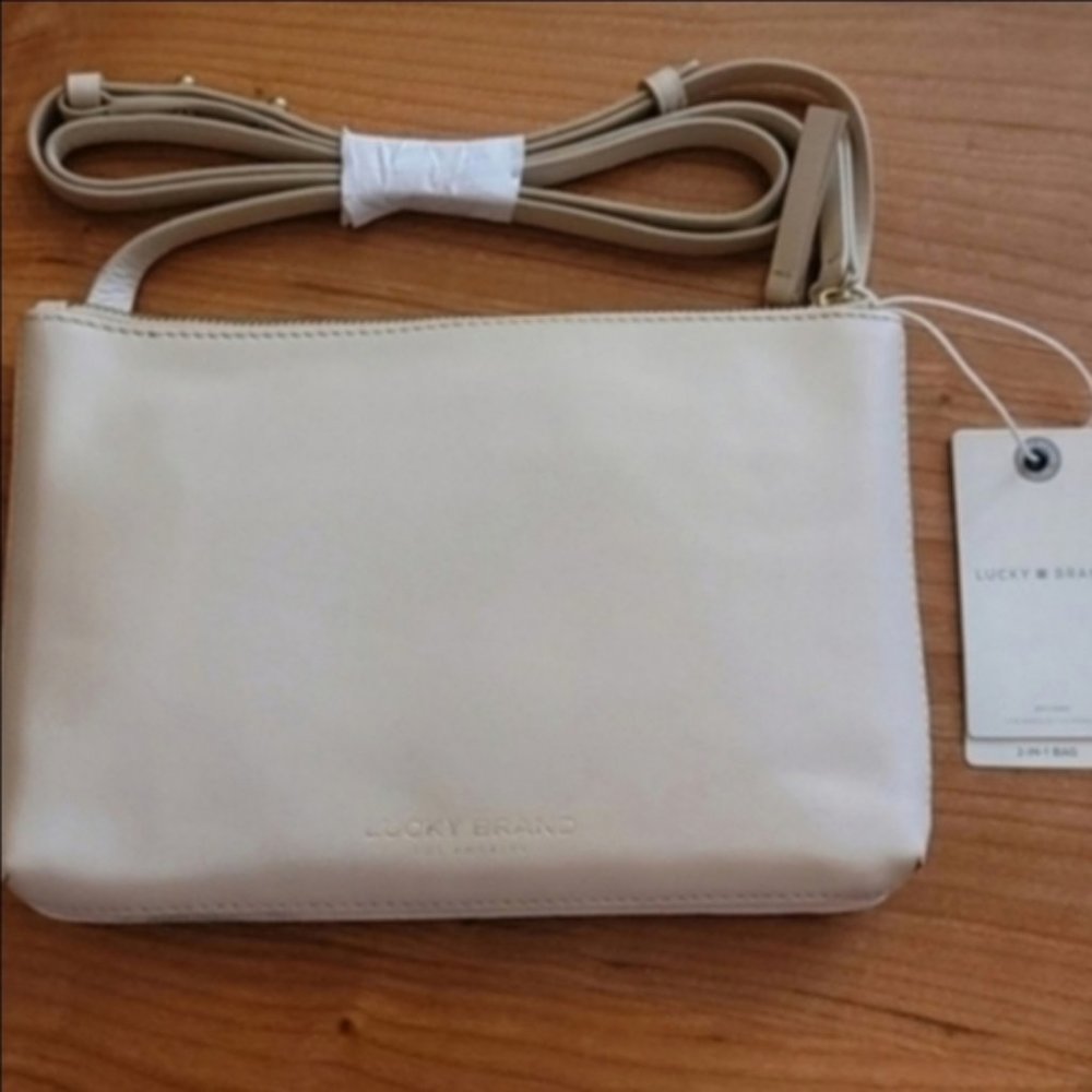 LUCKY BRAND 2-in-1 Convertible Leather Canvas Macademia NWT - Picture 4 of 8